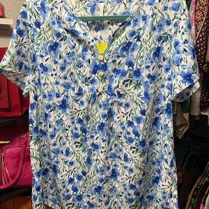 Blue and White Floral Women's Top